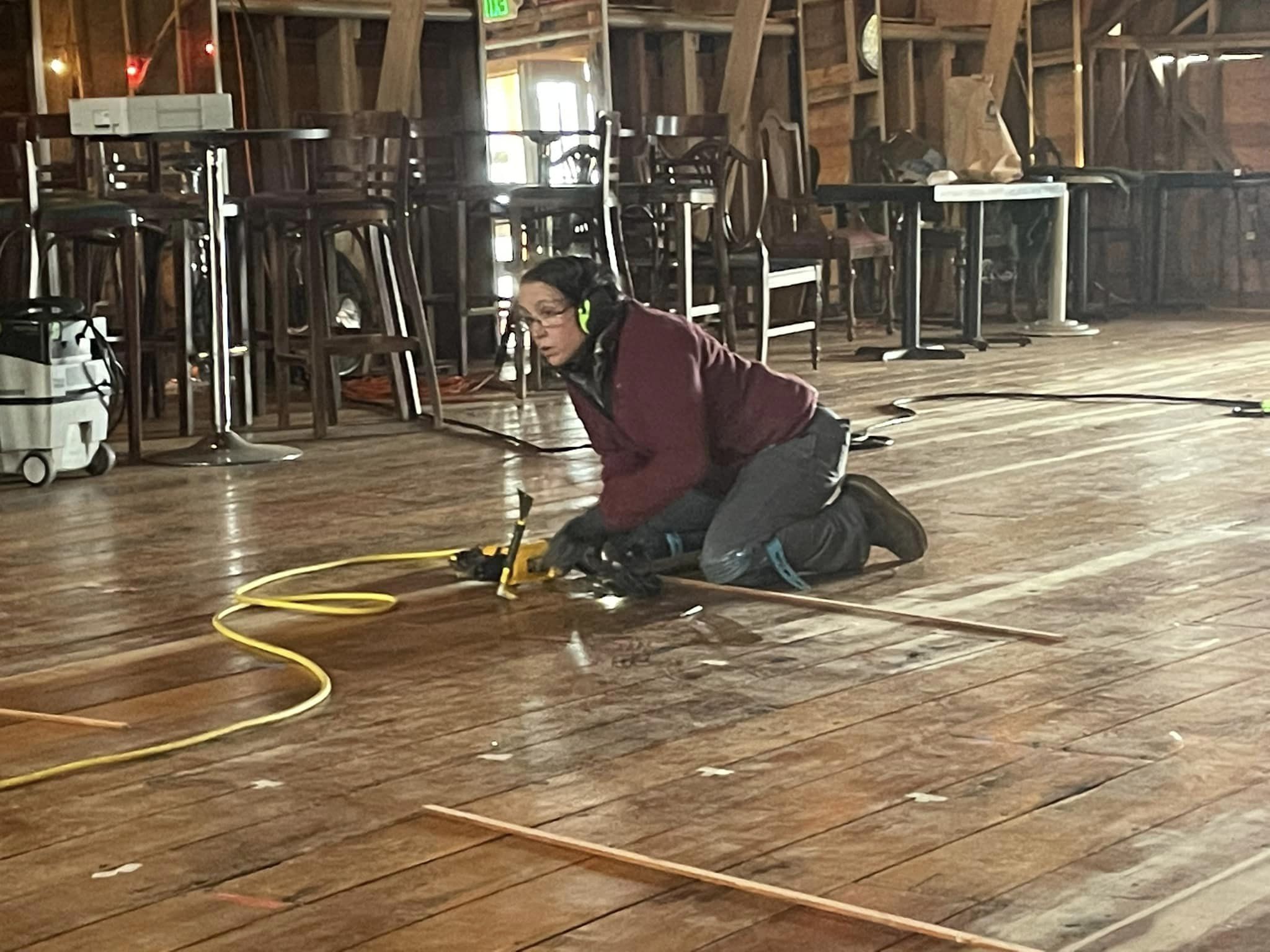 Angela working on the floor